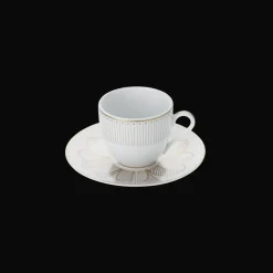 2 Porcelain Coffee Cup and Saucers Gold Finish