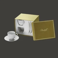 2 Porcelain Coffee Cup and Saucers Platinum Finish