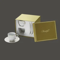 2 Porcelain Coffee Cup and Saucers Gold Finish