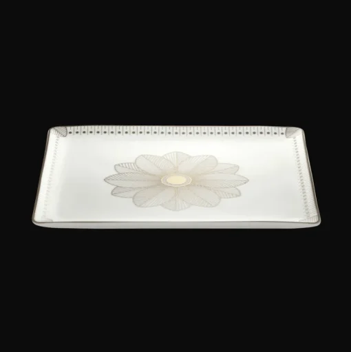 Rectangular Porcelain Tray Platinum Finish - 22 x 20 cm