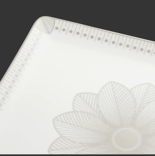 Rectangular Porcelain Tray Platinum Finish - 22 x 20 cm