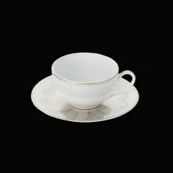 Set of 2 Porcelain Tea Cup and Saucers Gold Finish