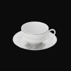 Set of 2 Porcelain Tea Cup and Saucers Platinum Finish