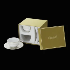 Set of 2 Porcelain Tea Cup and Saucers Gold Finish