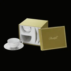 Set of 2 Porcelain Tea Cup and Saucers Platinum Finish