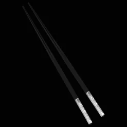 Silver-Plated Black Japanese Chopsticks with Case
