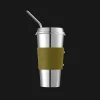 Stainless Steel Coffee Cup with Imperial Green Leather Grip