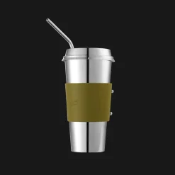 Stainless Steel Coffee Cup with Imperial Green Leather Grip