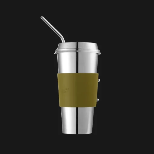 Stainless Steel Coffee Cup with Imperial Green Leather Grip