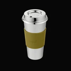 Stainless Steel Coffee Cup with Imperial Green Leather Grip