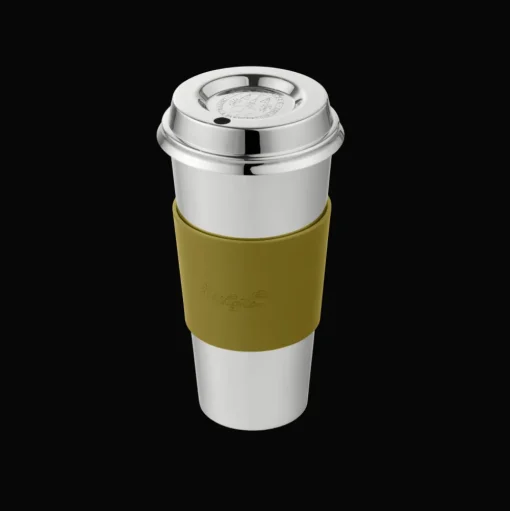 Stainless Steel Coffee Cup with Imperial Green Leather Grip