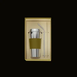 Stainless Steel Coffee Cup with Imperial Green Leather Grip