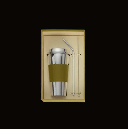 Stainless Steel Coffee Cup with Imperial Green Leather Grip