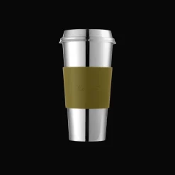 Stainless Steel Coffee Cup with Imperial Green Leather Grip