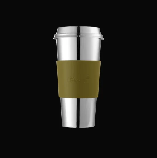 Stainless Steel Coffee Cup with Imperial Green Leather Grip