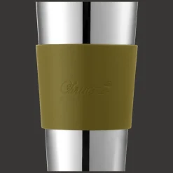 Stainless Steel Coffee Cup with Imperial Green Leather Grip