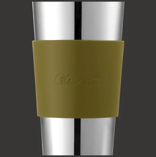 Stainless Steel Coffee Cup with Imperial Green Leather Grip