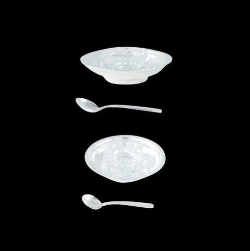 Vintage Silvered Set of 2 Saltbowls Simple and their Salt Spoon